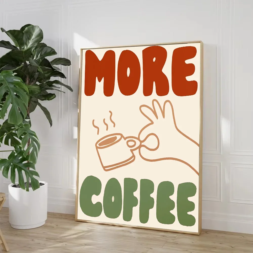 (No frame)More Coffee Kitchen Minimalism Poster Wall Art Retro Hand Drawn Doodle Print Canvas Painting Coffee Lovers, Kitchen