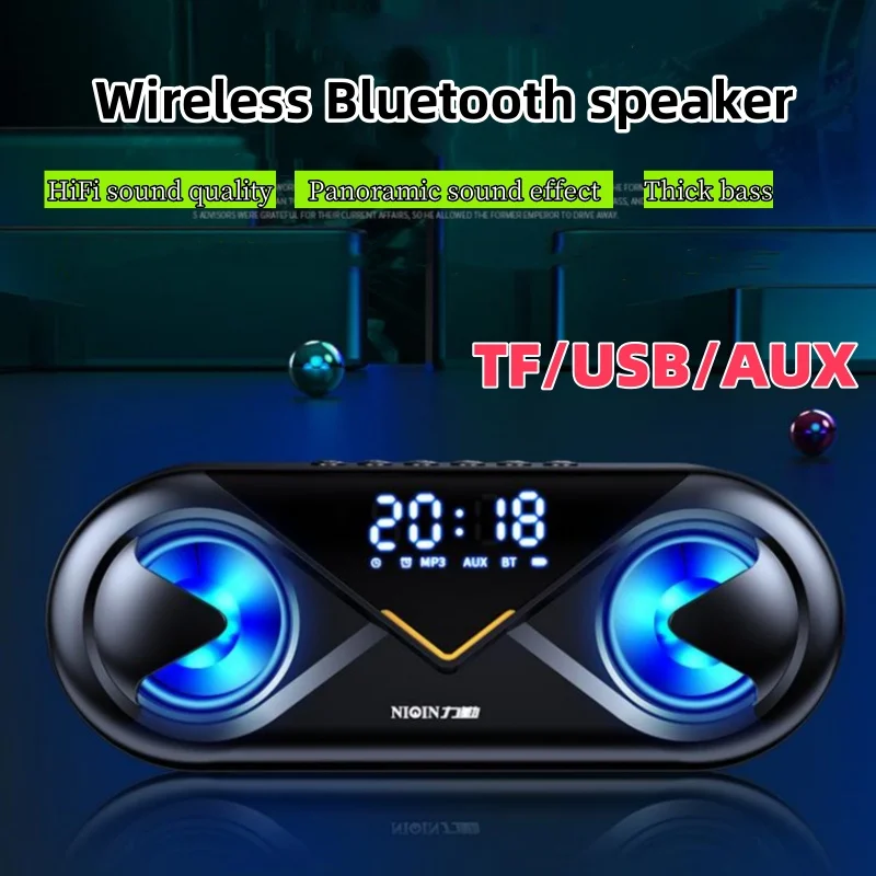 

Wireless Dual-speaker Bluetooth Speaker HIFI RGB Lights Alarm Clock USB Sound Box Outdoor Portable Subwoofer 3D Stereo Sound AUX