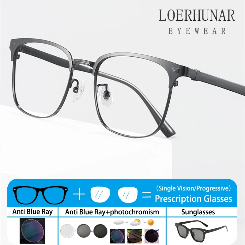 Retro Business Office Glasses Titanium Big Frame Myopia Presbyopia Progressive Eyewear Optical Prescription Eyeglasses Men - view 3