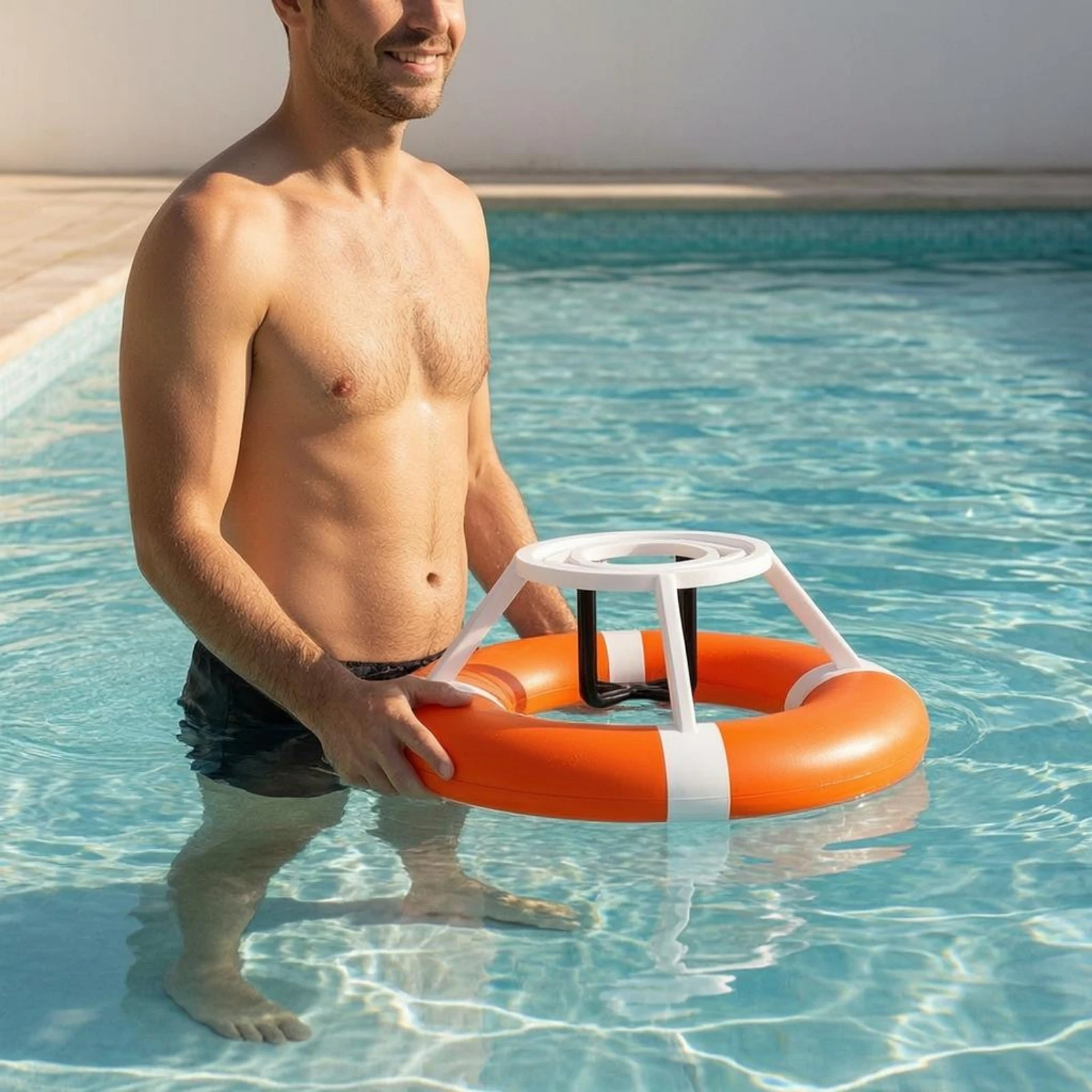 Floating Gyro Cup Holder Orange Gyro Cup Holder Pool Drink Buoy White Accents Water Accessory Upright