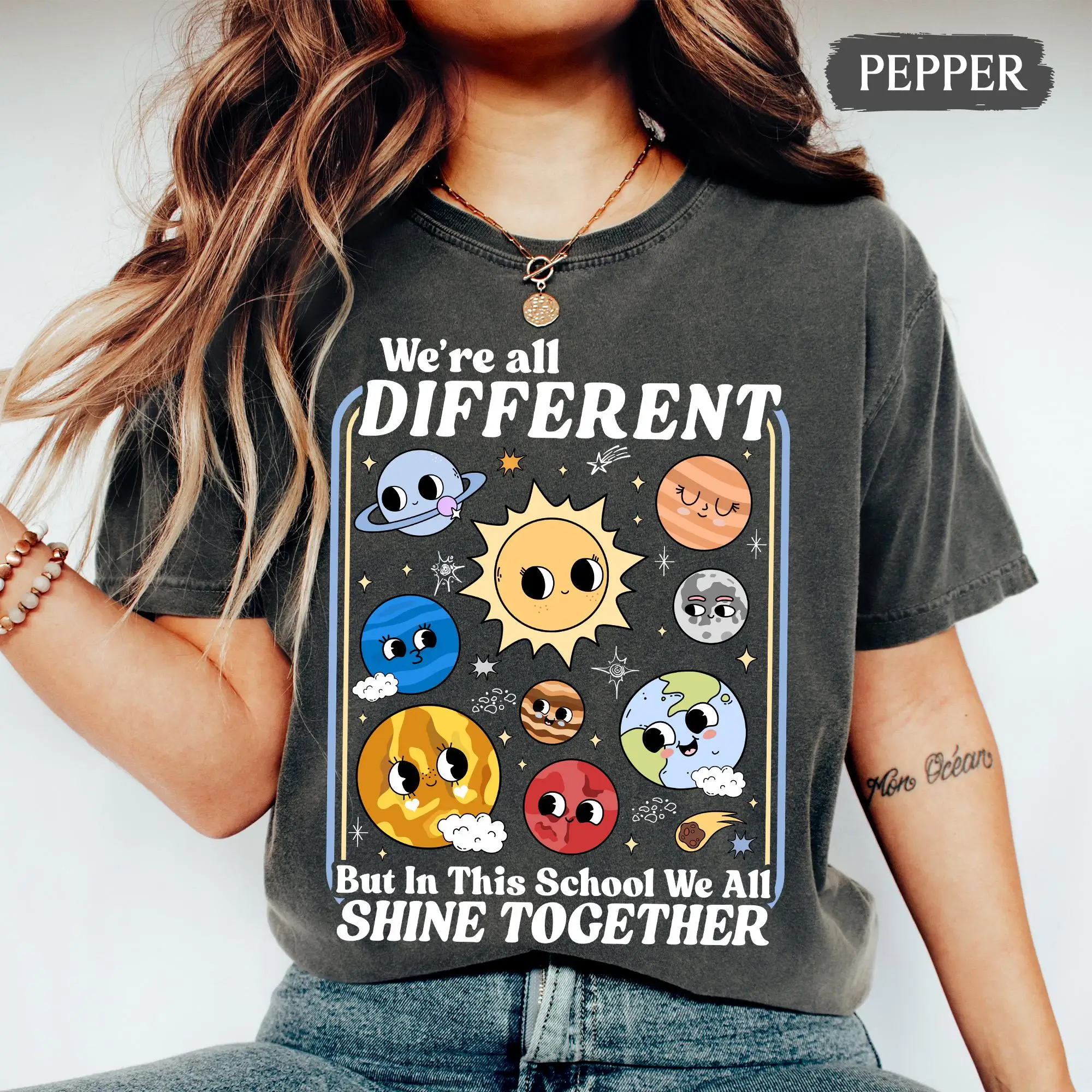 Teacher Inclusion Shirt: We Are All Different Shine Together Space Special Ed Shirt, Back To School Gift Autism Acceptance