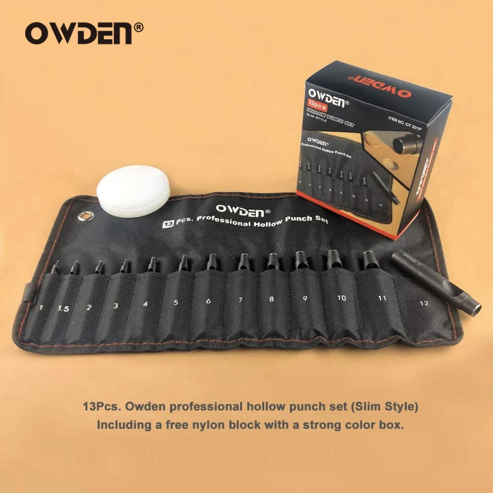 OWDEN 13Pcs Leather Hollow Hole Punch Set Tools 1-12mm Sharp Cuttiing Puncher