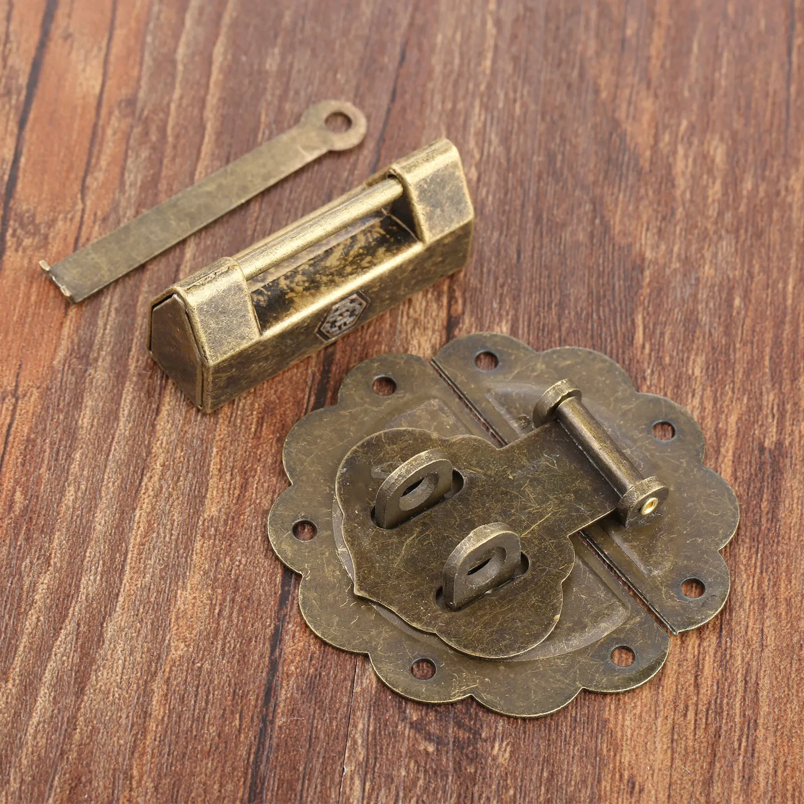 골동품 청동 중국 오래된 잠금/자물쇠 상자 래치 걸쇠 버클 걸쇠 캐비닛 보석 나무 상자 나사, 2 개/세트