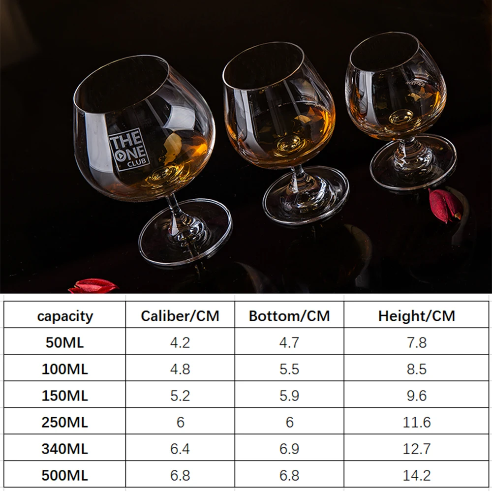 (Logo Can Engrave) 50/100/150/250/340/500ML Crystal Brandy Glass, Bar Custom Beer Glass, Home Red Wine Glass, Whiskey Cup