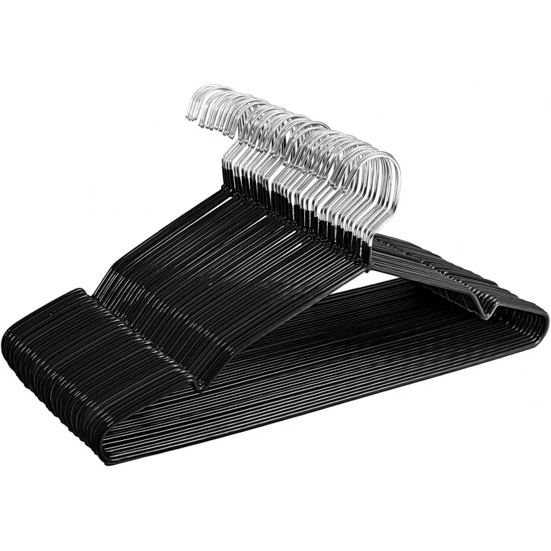 

Non-Slip Metal Wire Shirt Hangers Chrome And Black Friction, 40 Pack Space Saving Clothes Hanger With Rubber Coat