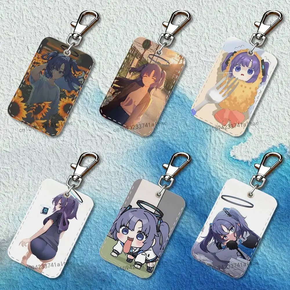 

Hayase Yuuka Blue A-Archive Rectangle Card Case Keychain Access Card Bag Key Tag Ring Leather Card Holder Key Ring Access