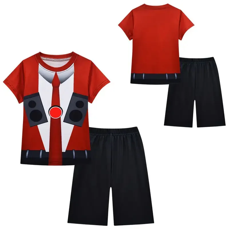 111 www Boys Speakerman Cosplay Costumes Skibidi Toilet Kids Short Sleeved TShirts 2pc Summer Clothes Girls Birthday Carnival Pa