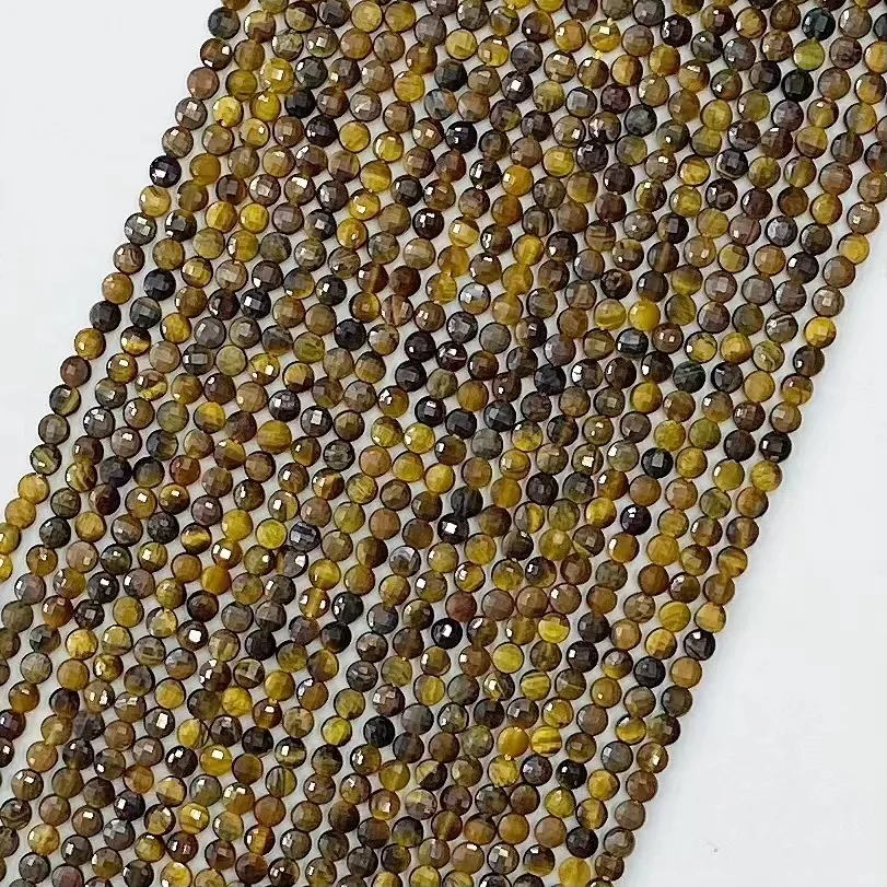 Natural Yellow Tiger's Eye Stone Facted Loose Bead Gemstone Crystal Energy Women Fashion Style Chic DIY Bracelet Necklace 38cm