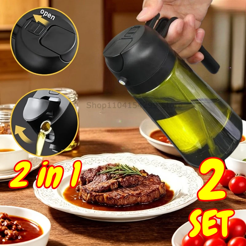 Dispensador de Aceite 2 en 1, Rociador de Aceite de Oliva, Botella de Plástico para Rociar Aceite para Cocinar, Freír al Aire, Barbacoa, Hornear, Ensaladas