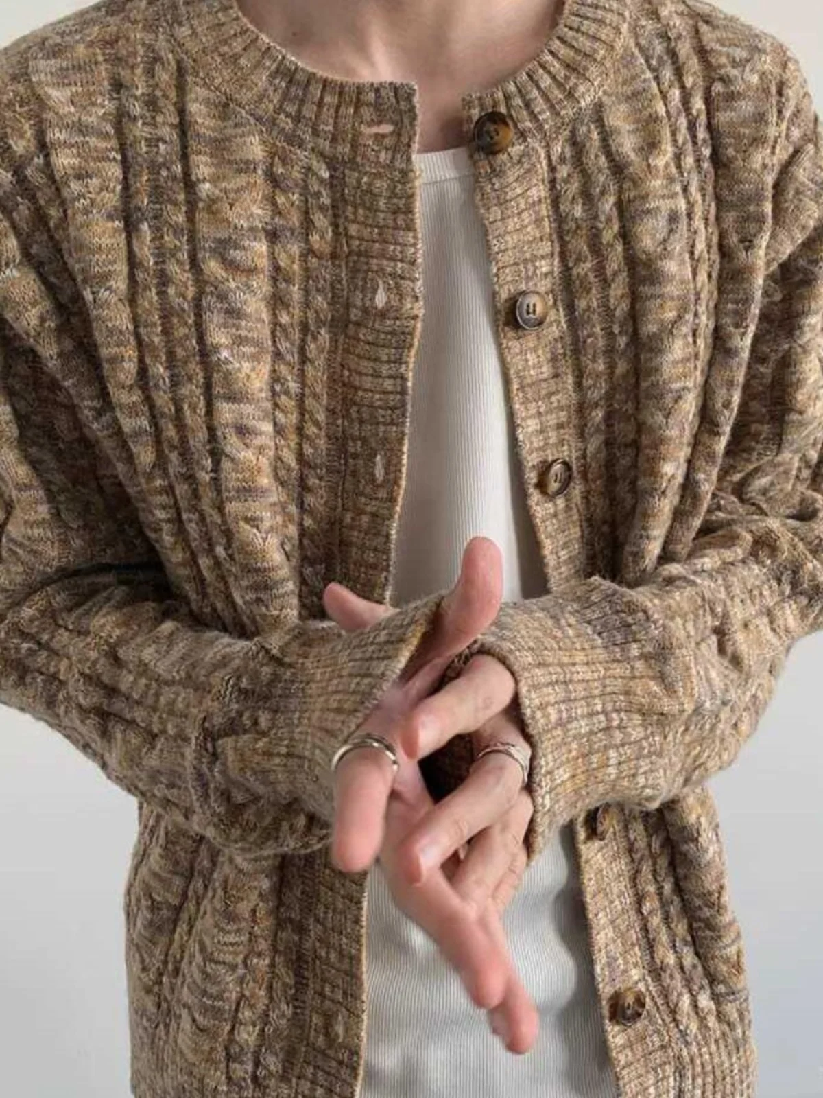 

Loose Long Sve Knitted Open Cardigan for Men And Women Autumn Season Color Colion High Sensation Korean Lazy Sle Swea...