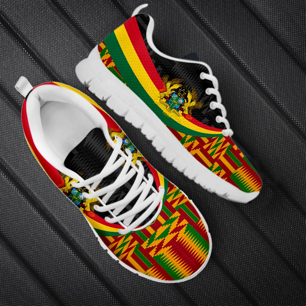 INSTANTARTS Tribal Ghana Design Casual Sneakers for Women Lightweight Non-Slip Flat Shoes Spring Autumn Comfort Walking Footwear