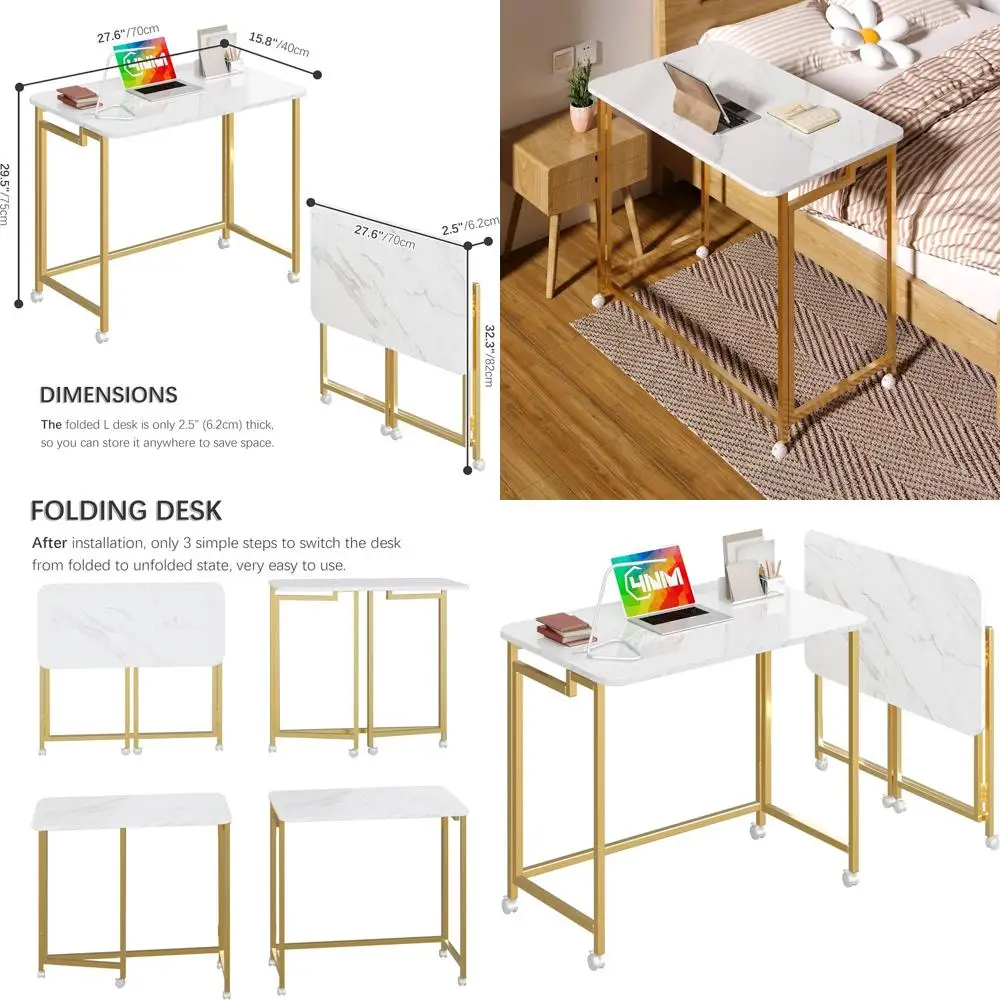 

Компактный передвижной стол для ноутбука 27,5 дюймов с колесиками, портативный домашний офисный стол для небольших помещений - белый