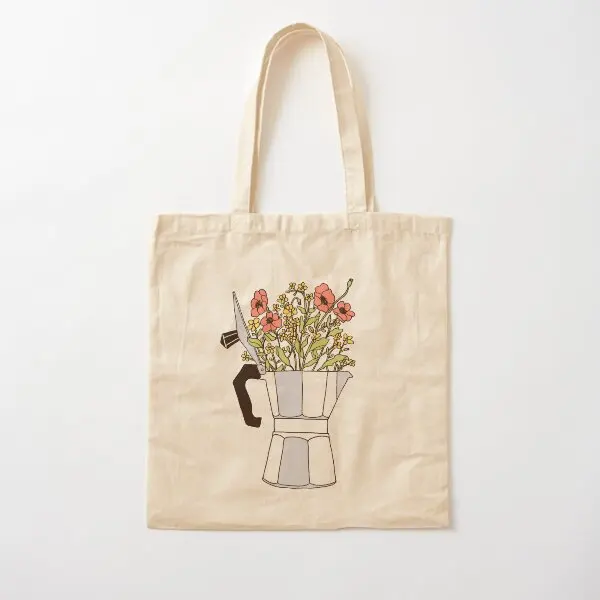 Moka Flowers-Bolso de lona de algodón Wtn, bolso de mano Unisex de tela para mujer, bolso de hombro plegable informal estampado a la moda para comestibles