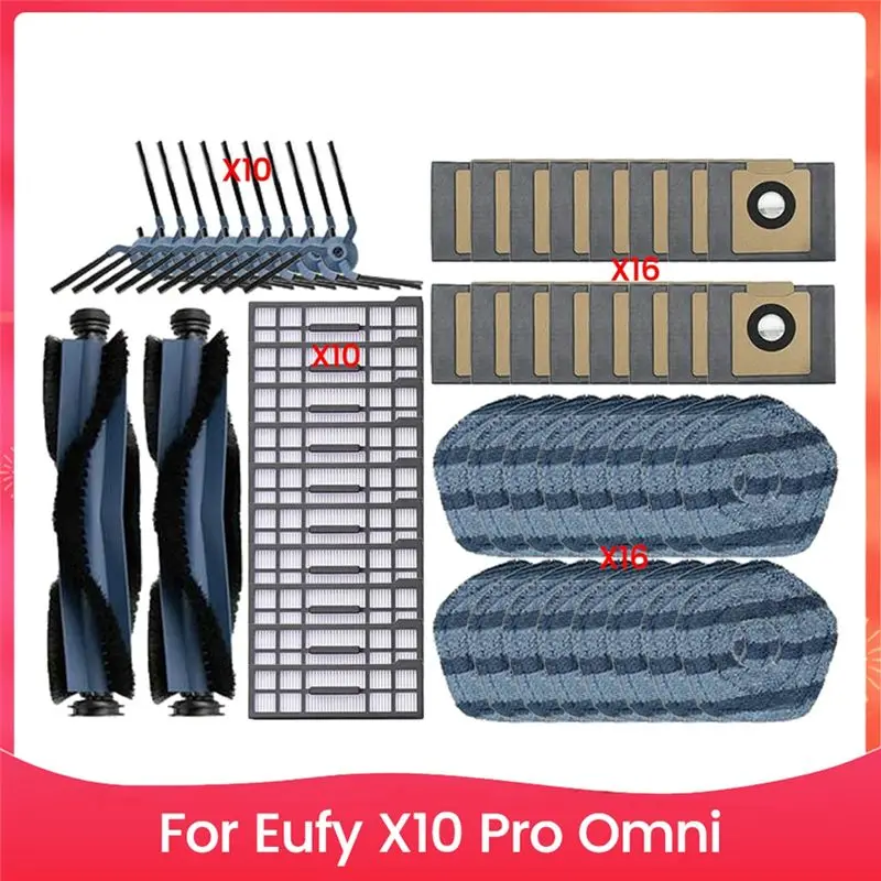 

-[33A Tvdae] 54PCS Main Brush Side Brush Filter Mop Cloth Dust Bag Set For Eufy X10 Pro Omni Main Brush Side Brush Filter Mop Cl