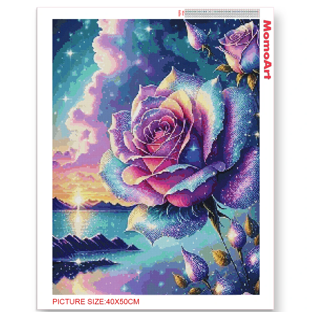 MomoArt Diamond Mosaic Rose Flower Full Square Round Diamond Painting Seaside Embroidery Sunset Beaded Home Decor