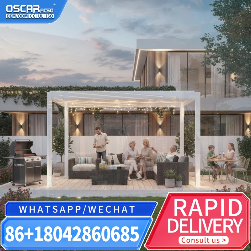 Motorised Outdoor Sunshade with Modern Aluminium Louvre Roof Bioclimatic Pergola for Gardens Patios Backyards  pergola