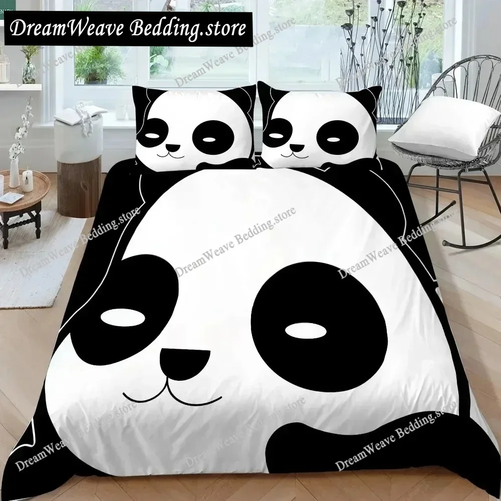 3D Panda Bedding Set for Boys Girls Cute Cartoon Giant Panda Duvet Cover Set King Queen Size Yellow Soft Polyester Quilt Cover96