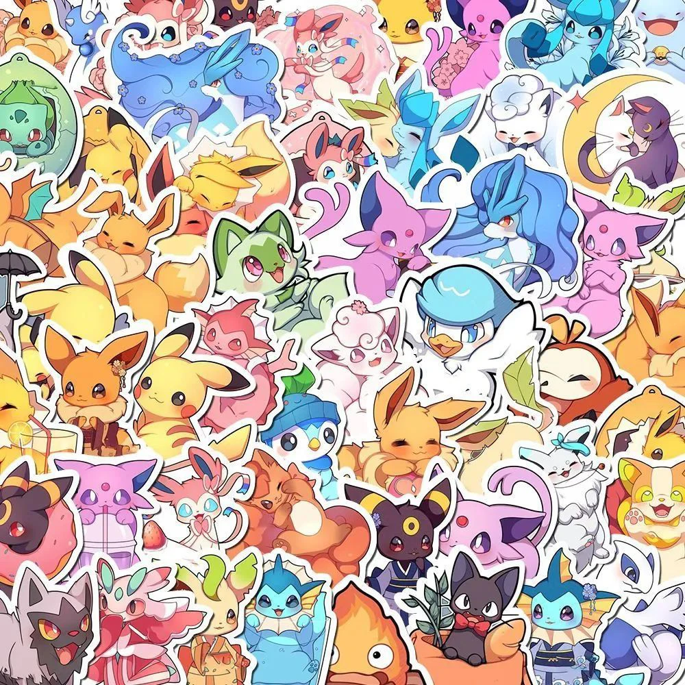 Kawaii Pokemon Cartoon Adesivos para Crianças, Decalque, Graffiti, Skate, Laptop, Telefone, Pikachu Bonito, Anime, Brinquedos, 10 Pcs, 30 Pcs, 50 Pcs, 100Pcs