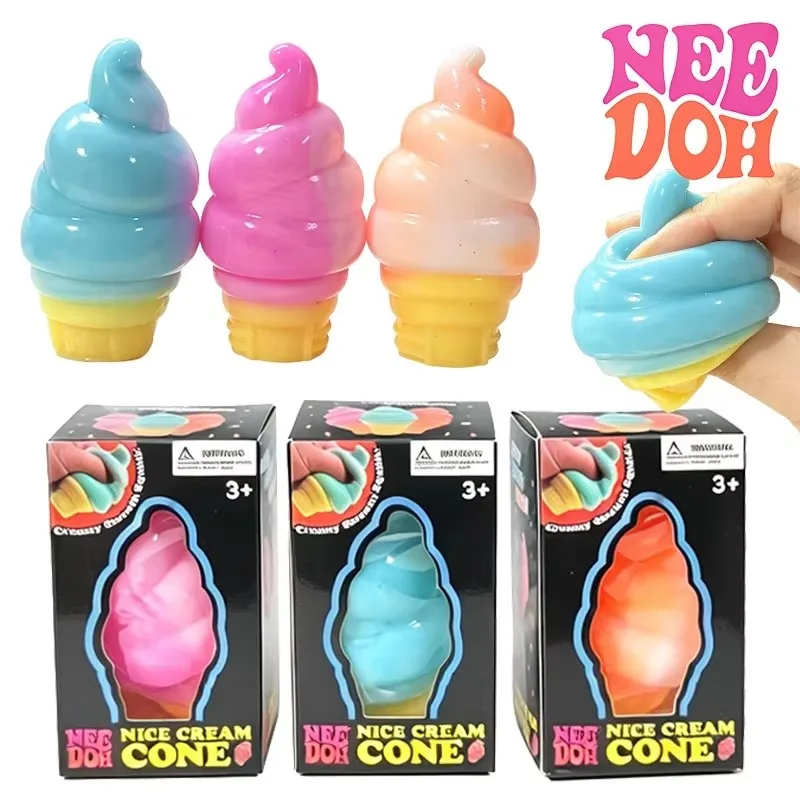 Needoh Nice Cream Cone Creamy Pinch Squeeze Ball Heal Anti Stress Relief Pocket Adult Mood Calm Sensory Vent Squishy Fidget Toy