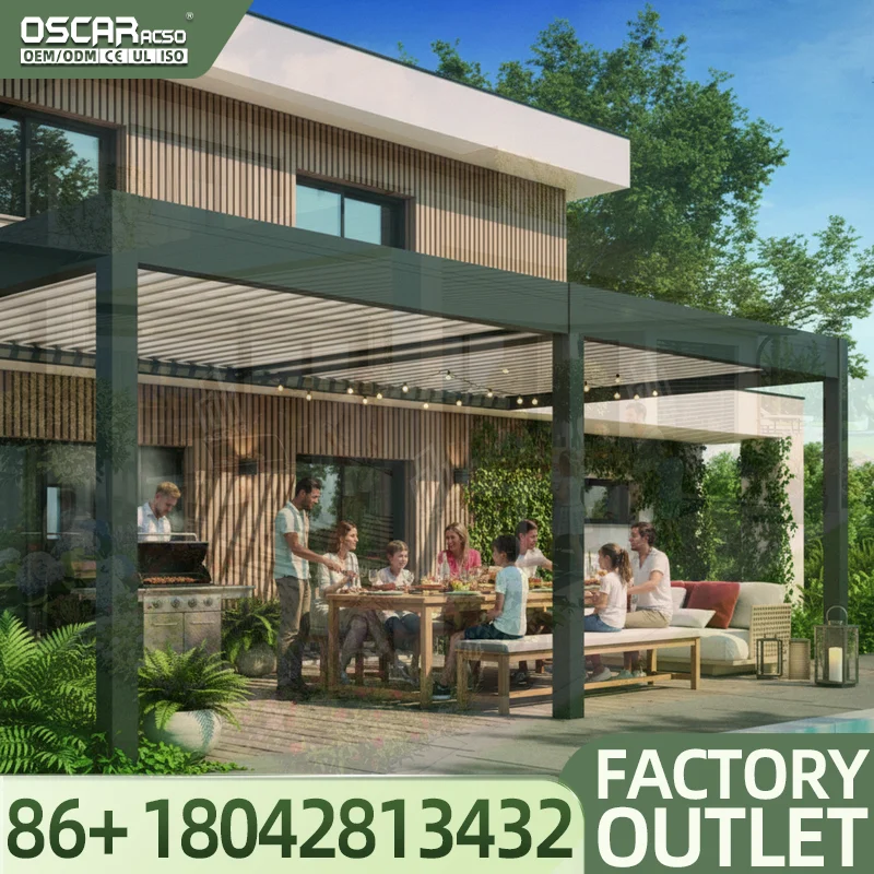 Motorized Aluminum Terrace Roof Louver Waterproof Outdoor  for Hotels Villas Backyards Pergola