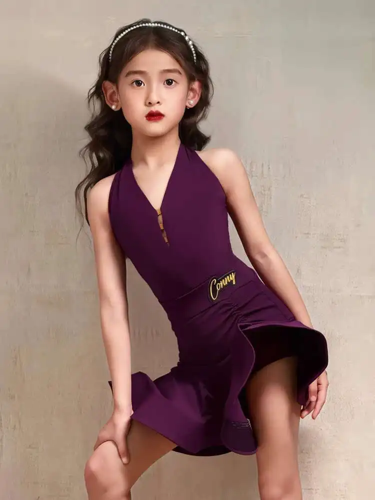 

Latin Dance Dress Hanging Neck Style New Women's Dance Practice Dress Children's Performance Skirt Set