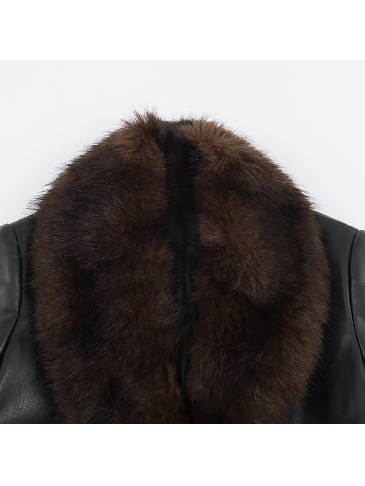 HH femmes hiver mode manteaux fourrure noire col rabattu manches longues à lacets décoration simple boutonnage femme vestes chaudes