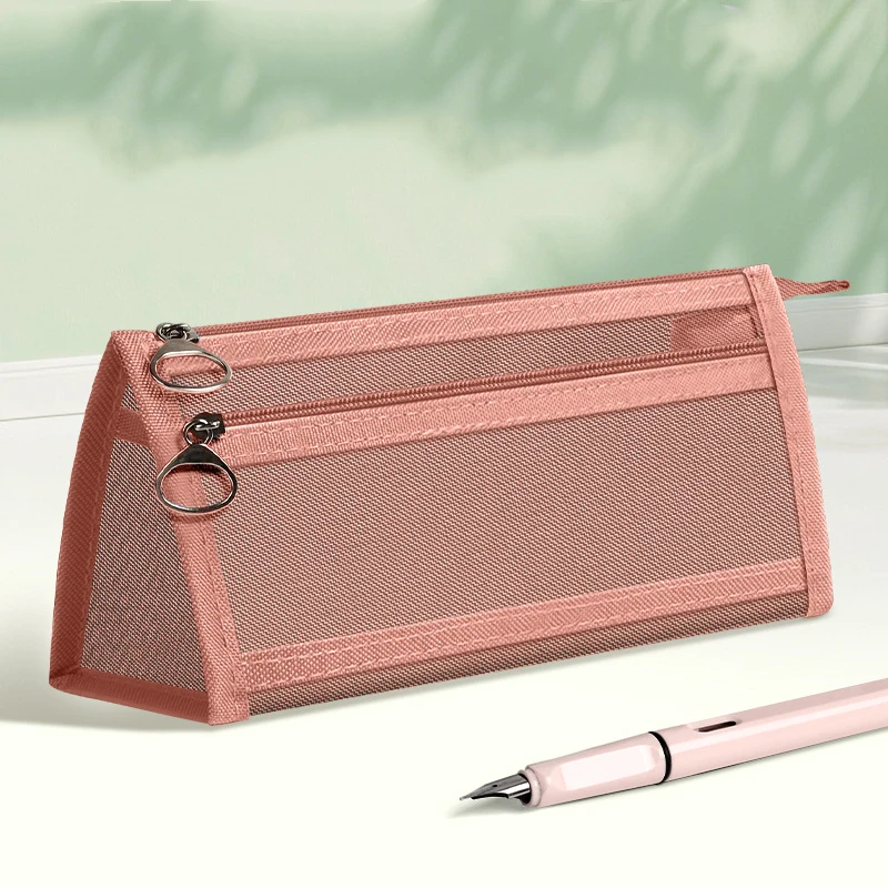 Transparent Mesh Double-layer Three-dimensional Large-capacity Pencil Case Simple and Convenient To Carry Stationery Bag