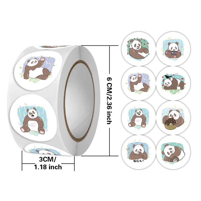 

Panda Sealing Stickers 500Pcs/Roll, Round Self-Adhesive Labels for Gift Wrapping, Cute Animal Packaging Tape for Presents