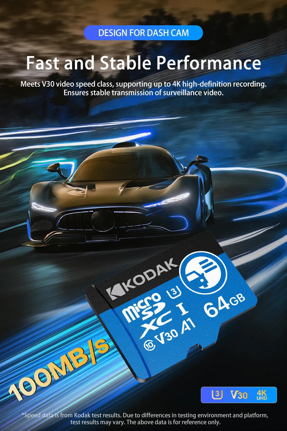Kodak High Endurance Micro SD Card for Dash Cam FAT32 Memory Card 128/256GB 100MB/s Smooth 4K & Loop Recording Microsd Cards