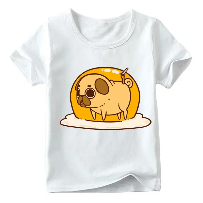 Baby Boys and Girls Cartoon Pug Dog Pancakes Food Print T Shirt Kids Funny T-shirt Children Summer White Tops  Kids Costume