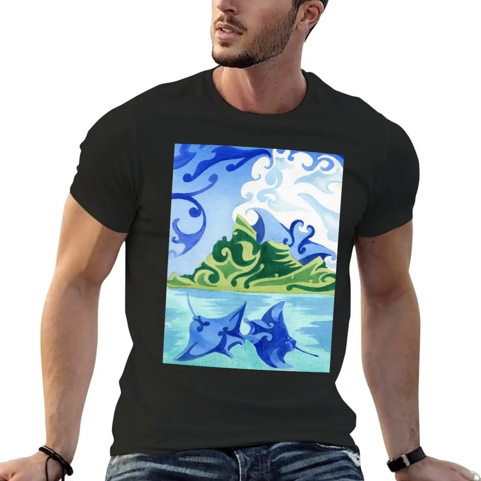 Polynesian manta rays in Bora Bora's lagoon T-Shirt customizeds Blouse for a boy mens graphic t-shirts