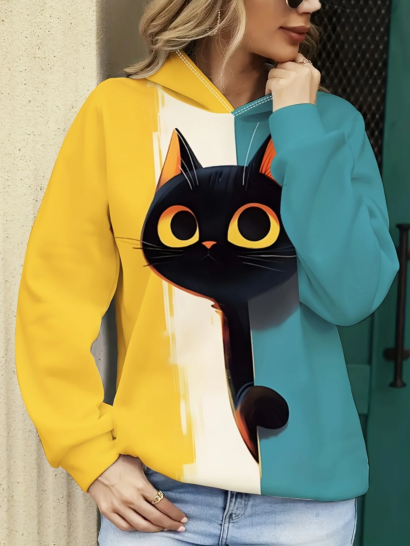 

Creative Cats Pattern Women's Hoodies 3D Print Cute Animal Graphic Long Sleeve Hooded Tops Oversized Casual Comfortable Clothing