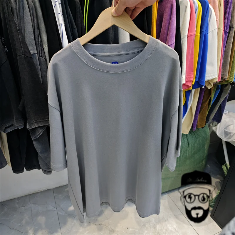 simple kanye T-shirt solid color round neck loose fit t shirt for men