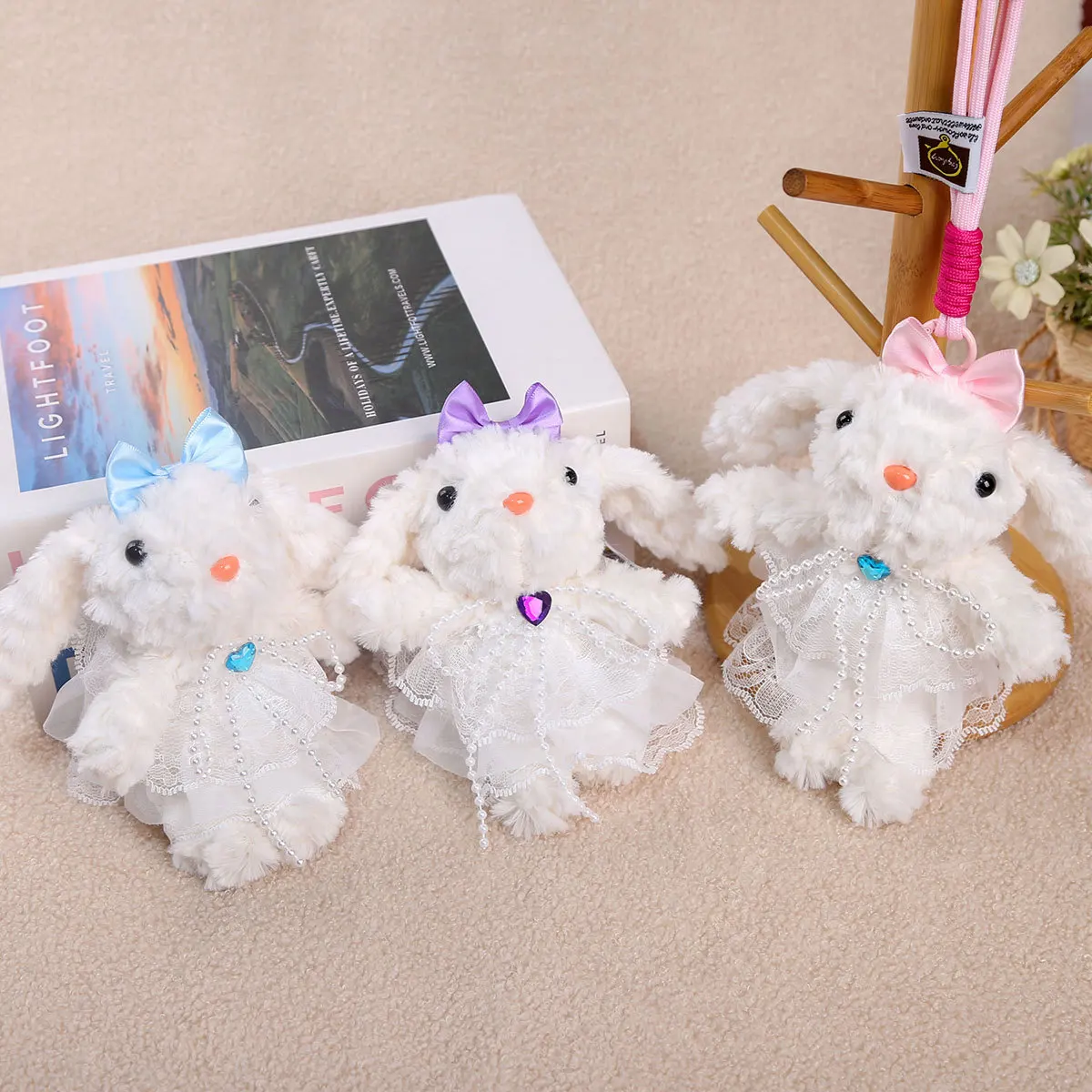 Cute Sweet Drop Ear Rabbit Plush Doll Pendant Keychain Creative Birthday Gift Simulation Pet Rabbit Plush Doll Backpack Decor