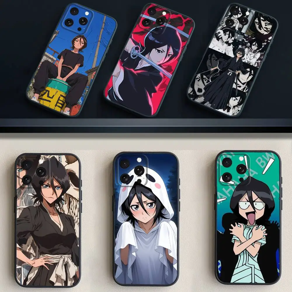 

R-Rukia Anime Kuchiki Phone Case For iPhone 17,16,15,14,13,12,11 Plus,Pro Max,XS,X,XR,SE,Mini,8,7,Soft Silicone Black Cover