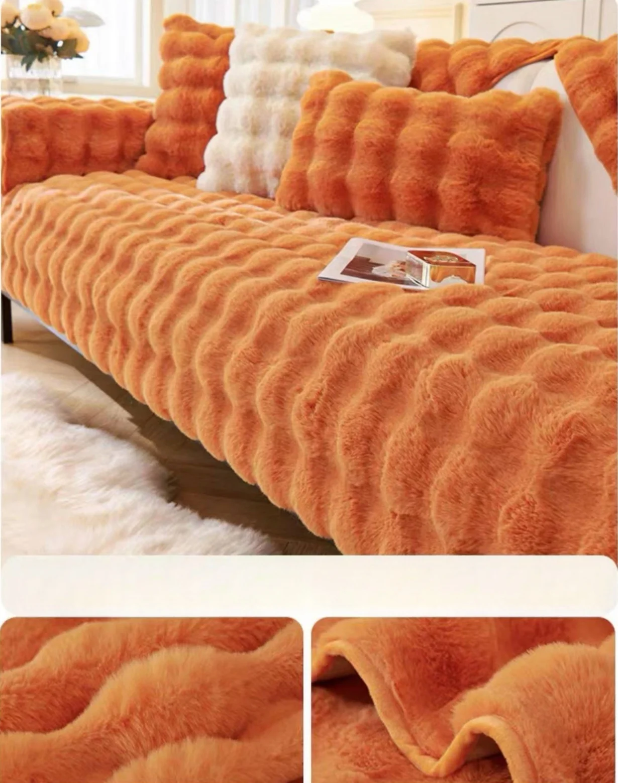 Verdicken Nachahmung Kaninchen Fell Plüsch Sofa Schonbezug Nicht-slip Weiche Sofa Handtuch Couch Kissen Für Wohnzimmer Moderne Wohnkultur – Detail 6