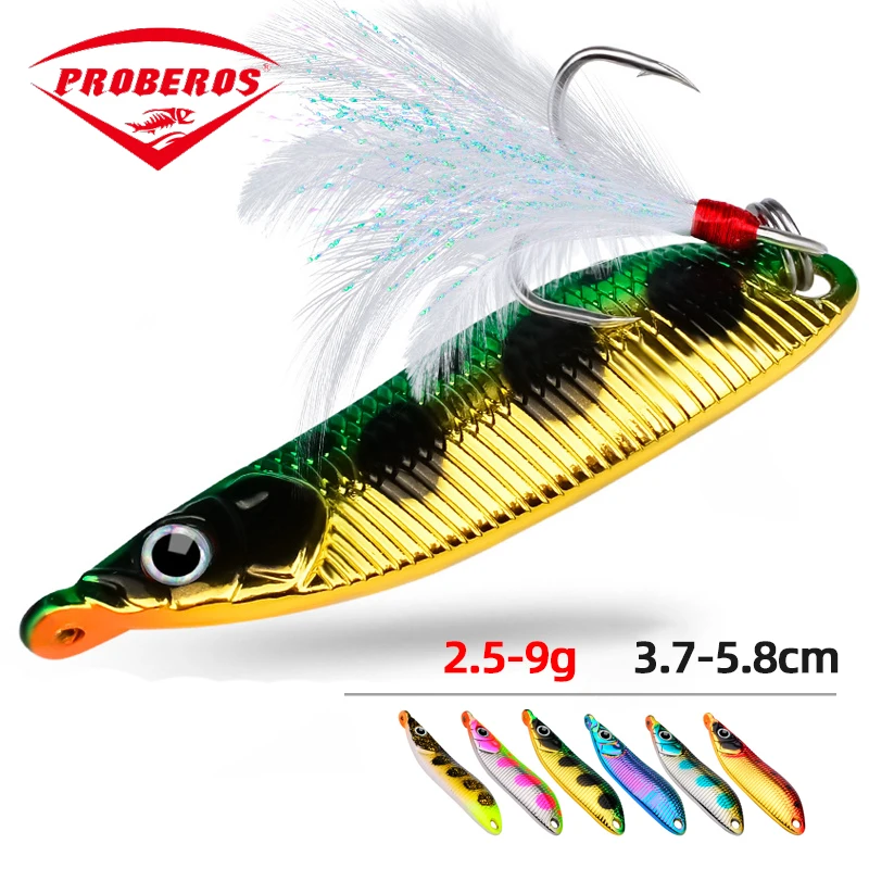 Metal VIB Spinners Spoon Lures 2.5g 5g 7g 9g Leech Fidget Hard Artificial Bait with Feather Hook Sequin Wobbler Fishing Tackle