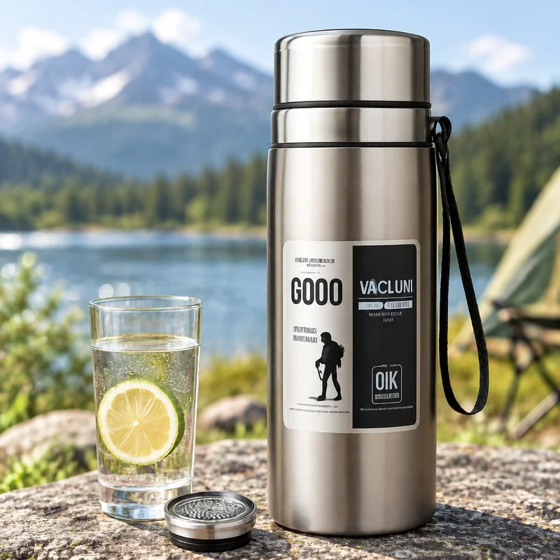 800/1000ml Stainless Steel Sports Water Bottle with Leak-Proof Design and Carrying Strap, High Capacity Vacuum Flask