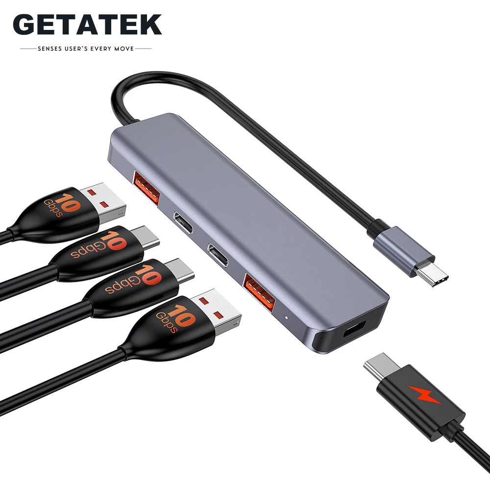 Getatek USB C Hub 10Gbps USB C Splitter 100W Power Charging USB 3.2 Hub for Laptop MacBook Air/Pro iPhone 15/15 Pro/15 Pro Max