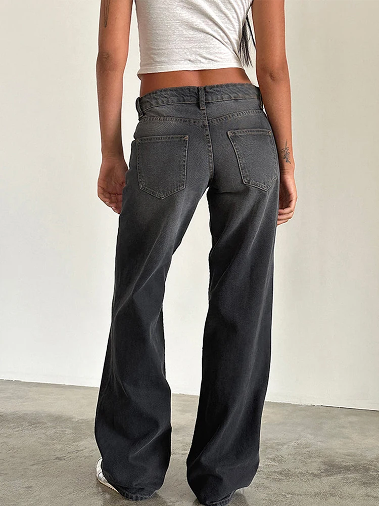 Straight-leg High Waist Jeans Women 2024 New Leg Pockets Pants Y2k Long Denim Trousers Vintage Grey Washed Jeans