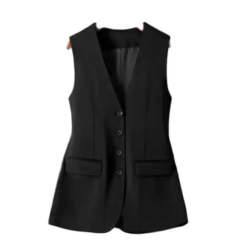 2024 New Women\'s Vest Jacket Fashion Sleeveless Buttons Blazer Vests Coat Korean Office Lady Femme Waistcoat Tops Plus Size