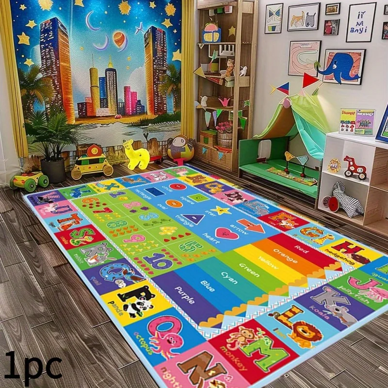 Colorful Kids Educational Play Rug Alphabet Number Shape Color Learning Mat Soft Floor Carpet for Toddler Nursery Bedroom