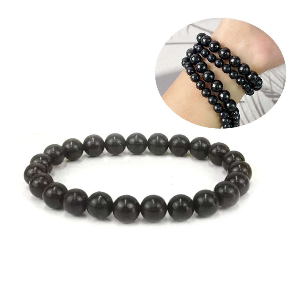 6mm 8mm Black Russia Shungite Bracelet Beads Natural Crystal Schungite Energy Gemstone For Cleansing Meditation Yoga Fengshui