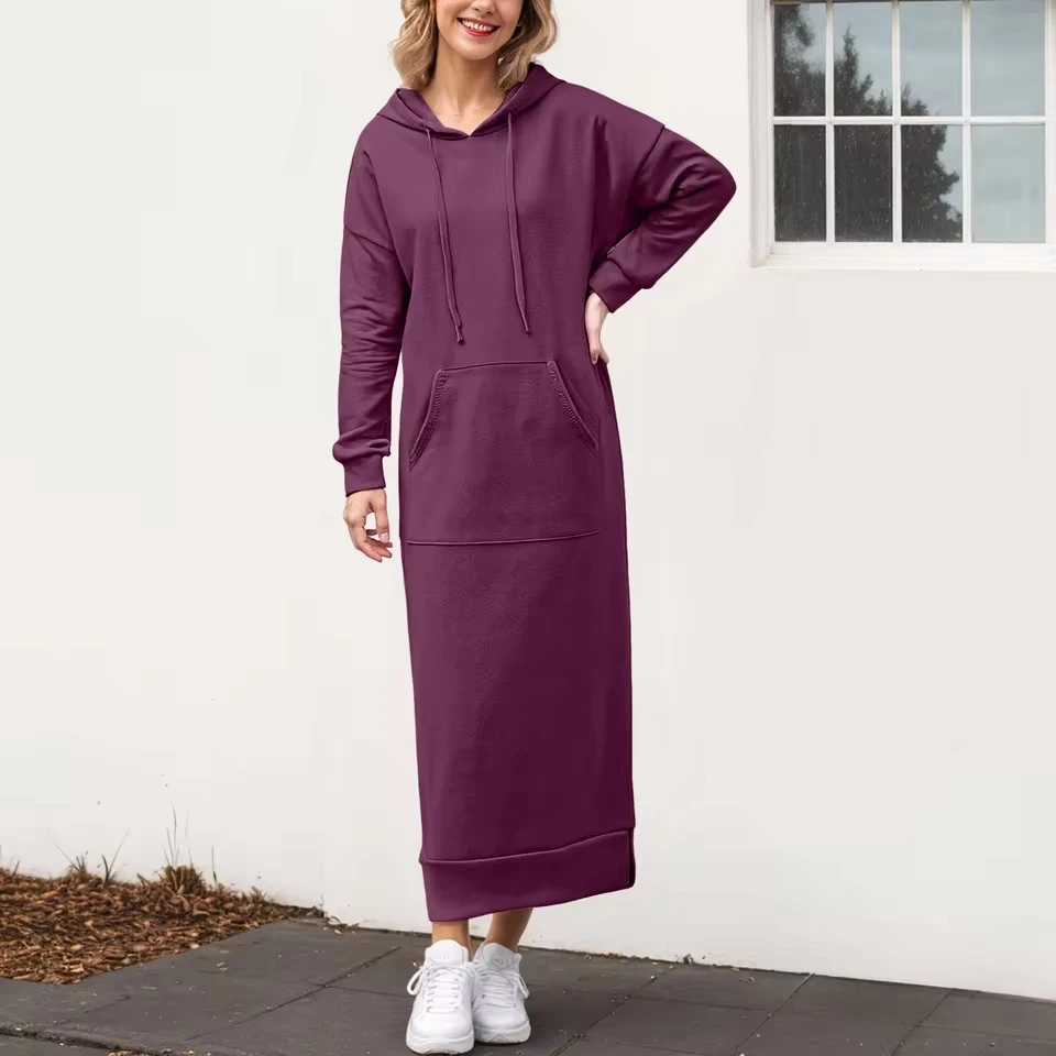 

Ladies Casual Long Hooded Sweatshirt Dress Plus Long Sleeved Pocket Pullover Sweatshirt Dress Summer Dresses For Women 2025