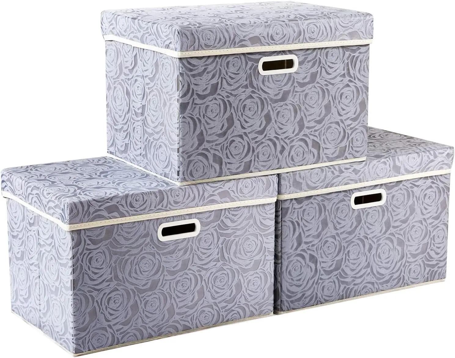 

Large Storage Boxes with Lids [3-Pack] Fabric Decorative Storage Bins Cubes Organizer Containers