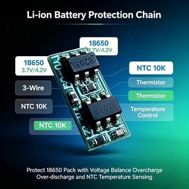 100Pcs 18650 Single Cell Li-ion Battery 3.7V 4.2V, 3-Wire NTC 10K Thermistor Temp Control