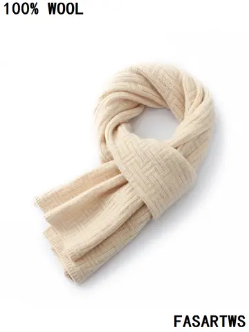 Schal aus 100 % Merinowolle, gestrickter Jacquard-verdickter Schal für Damen/Herren, lässiger Schal, warm, winddicht, im Winter, einfacher, stilvoller Schal