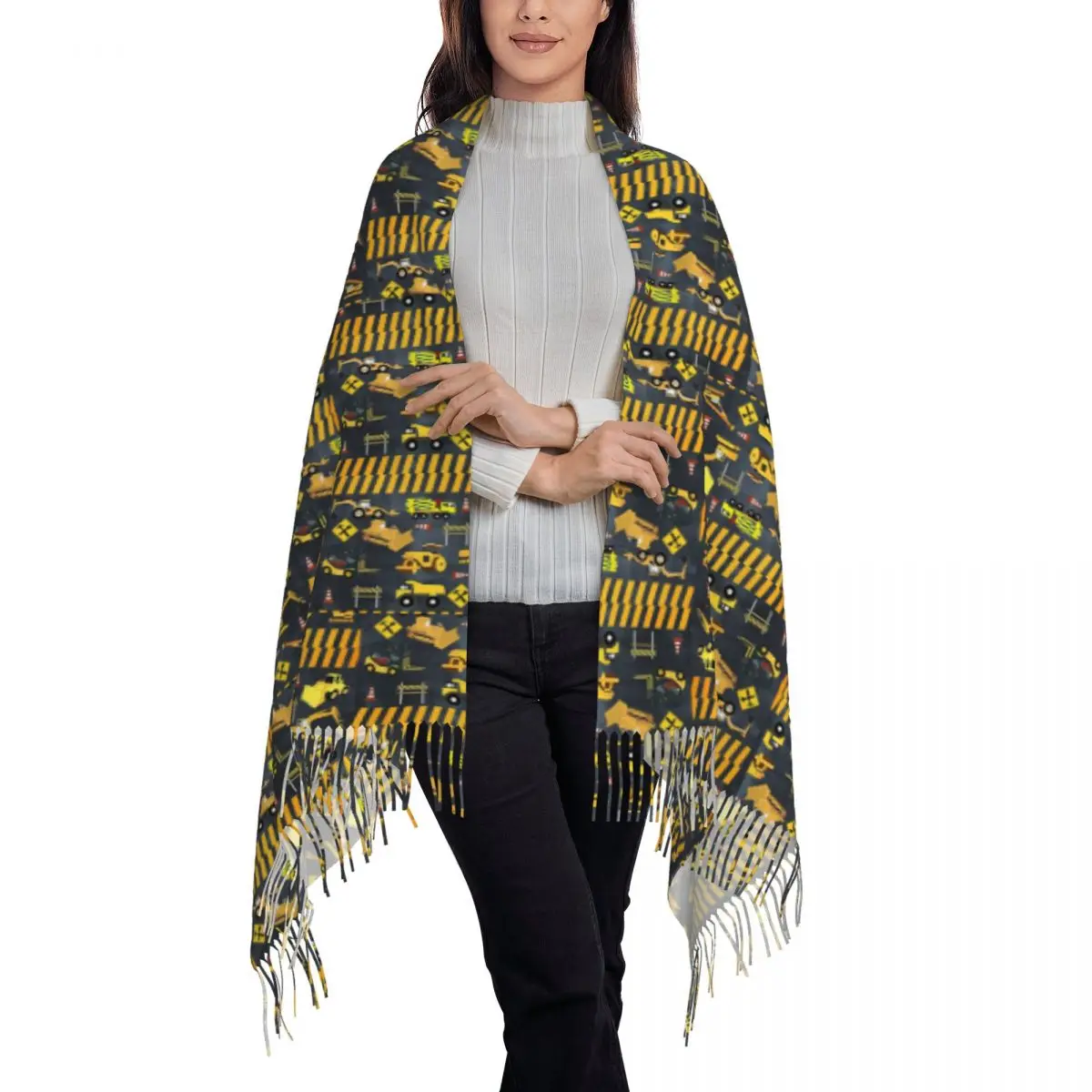 Construction Trucks Heavy Machinery Kids Boy Scarf Tassel Scarves Women Soft Warm Shawls and Wraps Long Fall Winter Shawl Wrap image 2