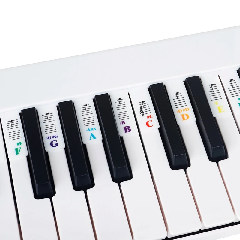 2 Piece Piano Note Sticker Button Strip Silicone Color Universal Detachable Keyboard Sticker White (PVC Box) 61 Keys