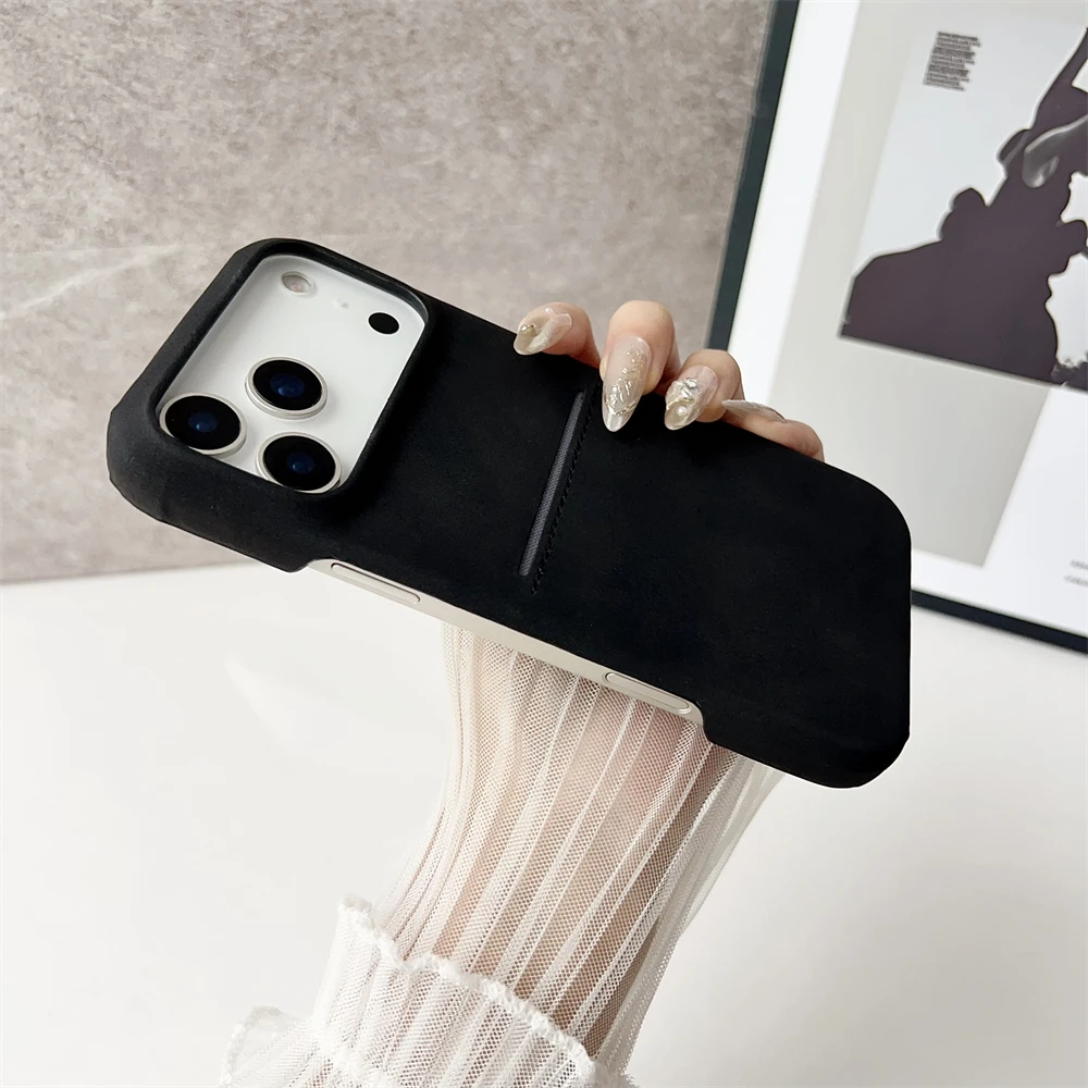 Luxe Zakelijke PU Lederen Textuur Matte Case Voor iPhone 17 Air 16 15 14 Plus 13 12 Pro Max portemonnee Creditcard Slot Achterkant